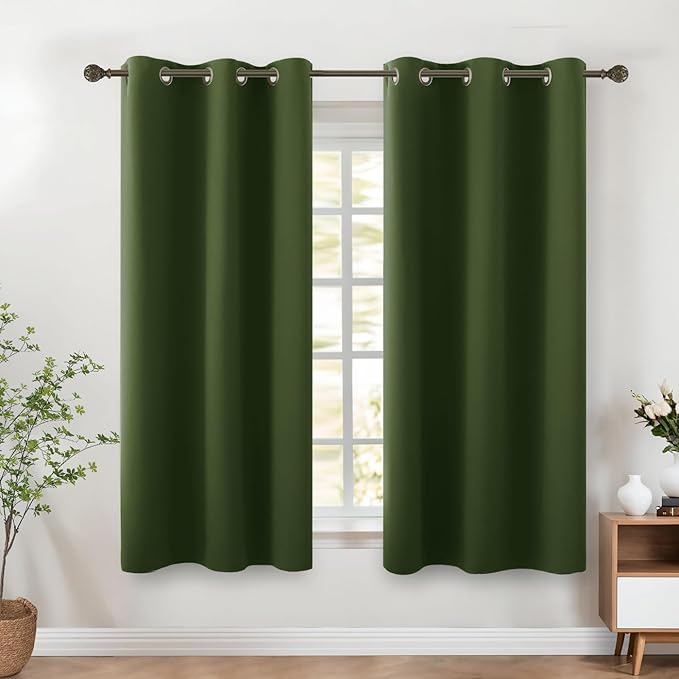 KOUFALL Olive Green 42x54 Inches Long Blackout Curtains by KOUFALL