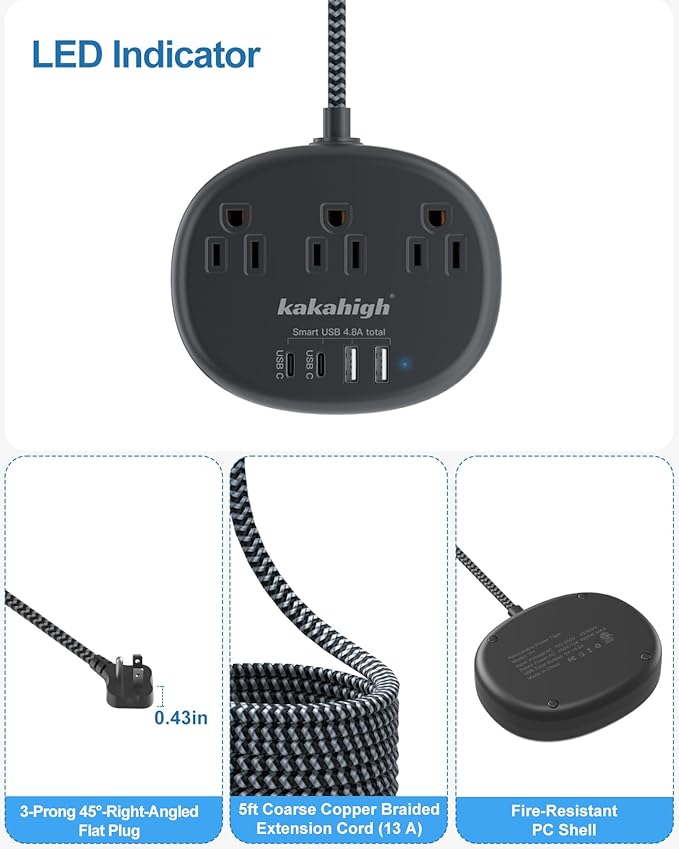 Black Extension Cord 10 Feet, 1625W Extension Cord 3 Prong - Image 3