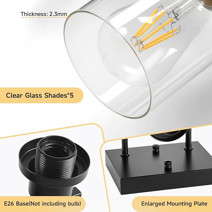 DIKAIDA 5-Light Black Bathroom Vanity Light, Modern Vanity Lighting Fixture - Image 4