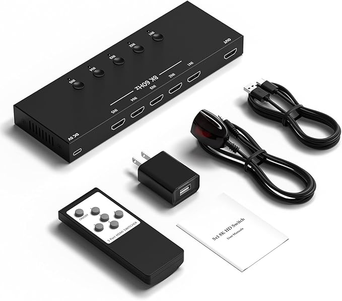8K 5 in to 1 Out HDMI Switcher，5 Way HDMI Converter & Infrared Remote Control - Image 8