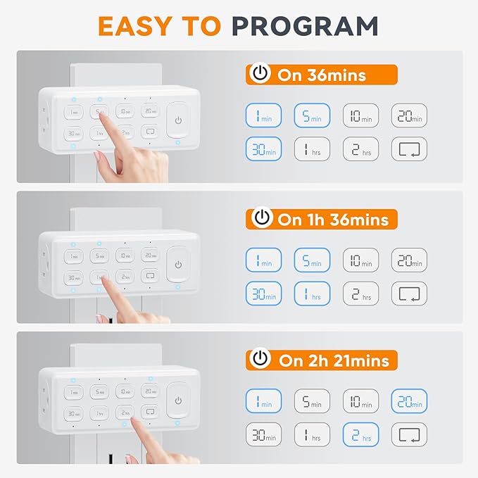 TOPELER Countdown Timer Dual Outlet, Programmable Electrical Timers Outlets - Image 3
