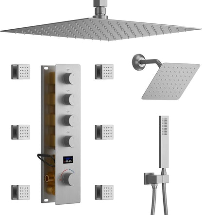 KATAIS Tempreature Display Shower System Brushed Nickel Shower Faucet Set by KATAIS