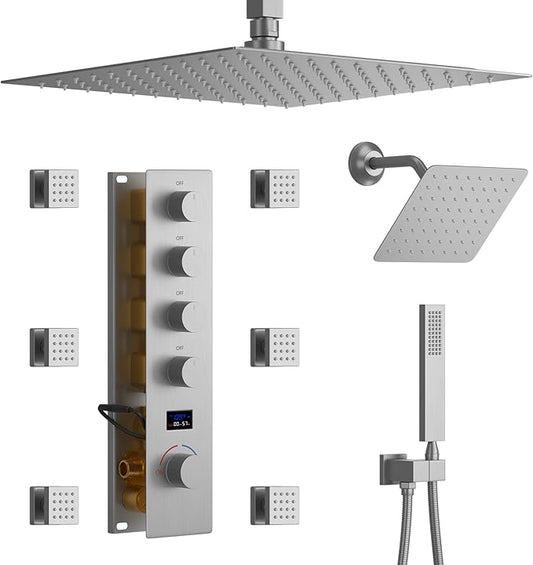 KATAIS Tempreature Display Shower System Brushed Nickel Shower Faucet Set by KATAIS