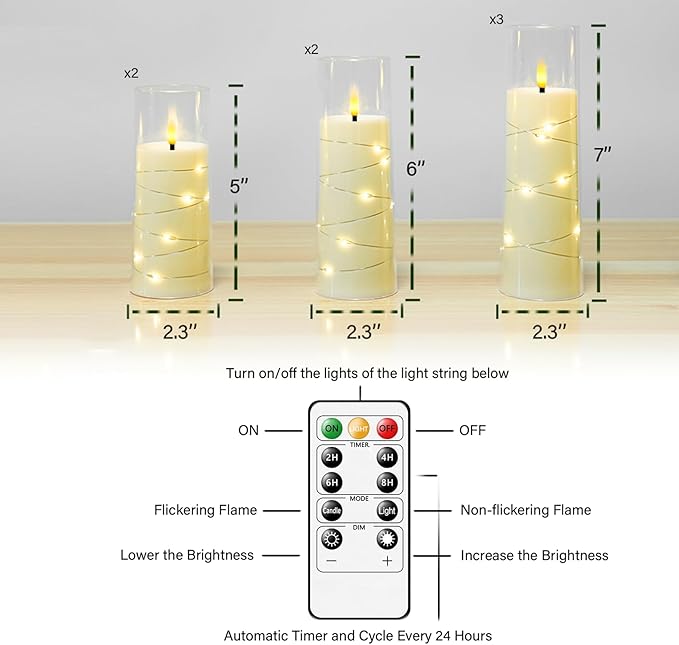 Flameless Candles with Embedded Star String, Battery Operated LED Pillar - Image 5