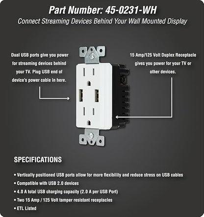 DATA COMM Electronics 45-0231-WH USB Recessed Media Outlet Box, In-Wall Cable - Image 4