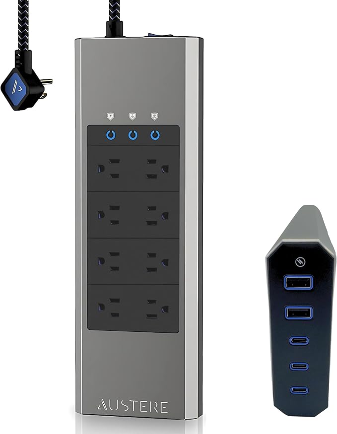 Austere V Series, 8 Outlet Surge Protector Power Strip, 3000 Joules, EMI/RFI by Austere