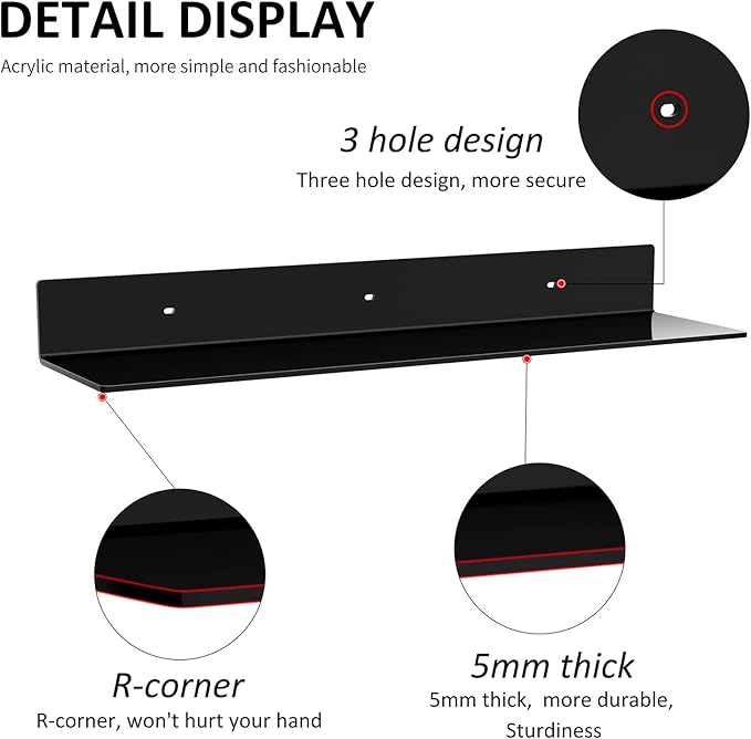 24 Inches Acrylic Wall Shelves 2 Pack, Floating Shelf - Image 4