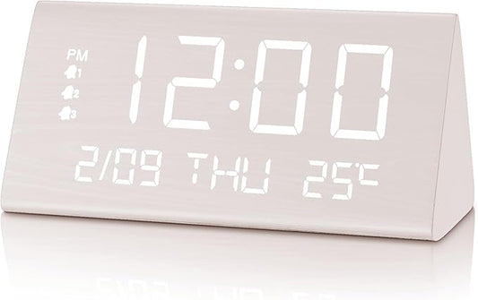 JALL Digital Alarm Clock, with Wooden Electronic LED Time Display, 3 Alarm by JALL