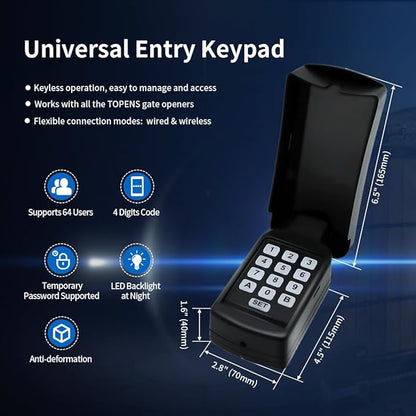 TOPENS TC188 Universal Wireless Wired Keypad Keyless Entry Keypad Waterproof - Image 3