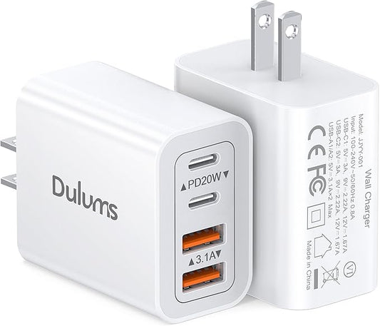 40W USB C Charger Cube, 4-Port PD+QC Power Adapter Multiport Brick Type C Box by Dulums
