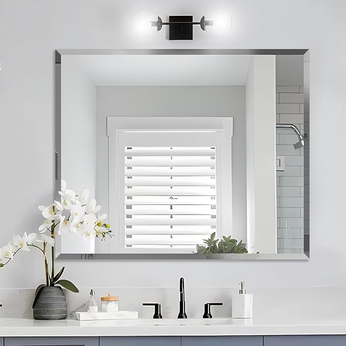 30x36 Inch Bathroom Mirror Frameless Beveled Edge Rectangle Wall Mirror by LAMCHMOR