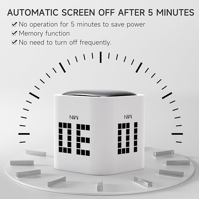 Rotating Productivity Timer 5, 60 Minutes Preset, Desk Cube w/Gravity Sensor - Image 7