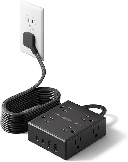 15Ft Extension Cord with Multiple Outlets, Flat Plug Power Strip Surge by SUPERDANNY