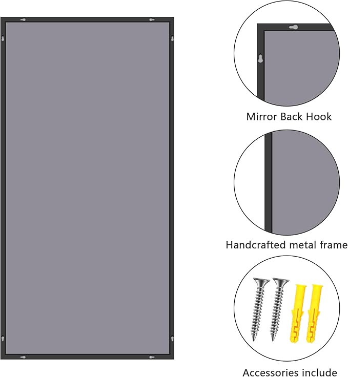 48x24In Black Bathroom Mirror for Wall, Rectangle Mirrors - Image 8