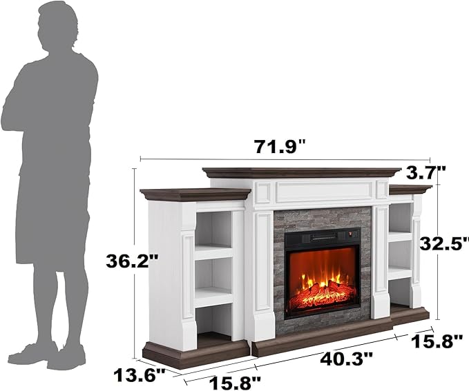 72" Electric Fireplace with Mantel and Cabinets, Fireplace TV Stand - Image 7