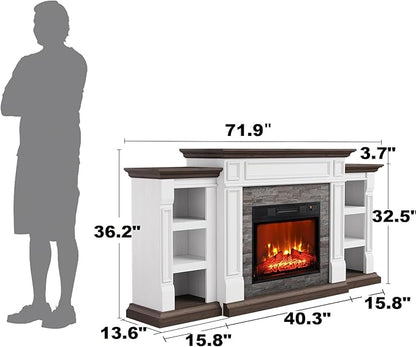 72" Electric Fireplace with Mantel and Cabinets, Fireplace TV Stand - Image 7