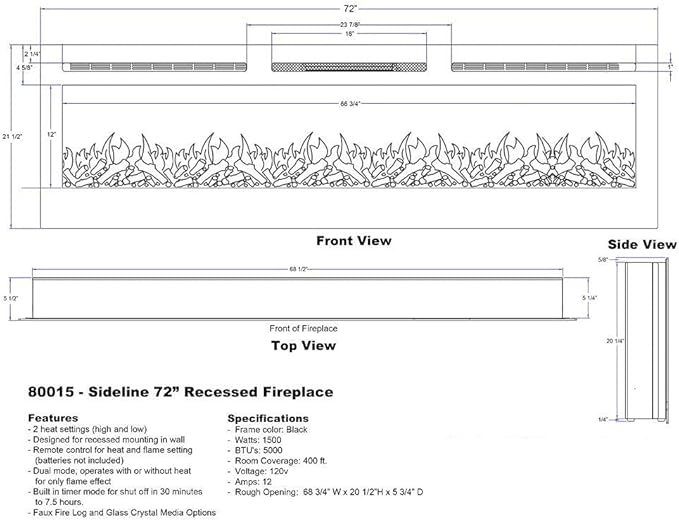 Touchstone Smart Electric Fireplace-The Sideline 72" Wide-in Wall Recessed - Image 6