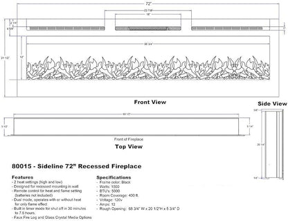 Touchstone Smart Electric Fireplace-The Sideline 72" Wide-in Wall Recessed - Image 6