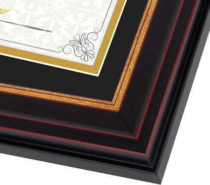 Frametory 6x8 Diploma Frame Black & Gold Mat/8x10 Without Mat Real Glass | Black Gold & Burgundy Color,Double Mat For 6x8, Pictures, Certificates ,Documents,Wall Display, Tabletop, Easel Stand