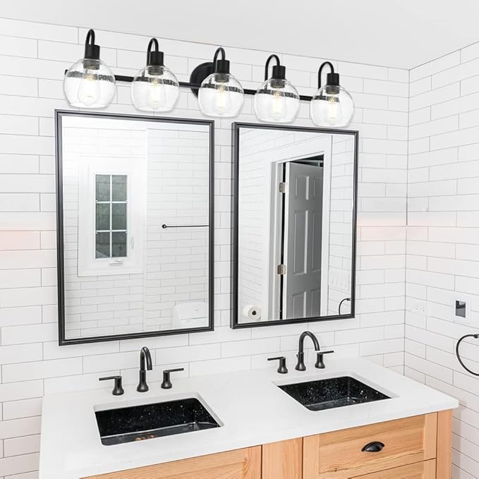 WINSHEN 5-Lights Black Bathroom Vanity Light Fixtures Over Mirror, Modern - Image 2