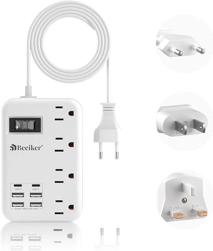 European Travel Plug Adapter, US to Europe Travel Power Strip by Beeiker-BetterHelperforYou