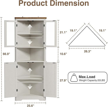 67''H Tall Corner Cabinet with 4 Tempered Glass Doors and Barn Doors, Farmhouse - Image 2
