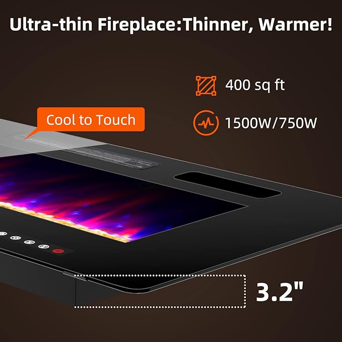 Electric Fireplace-60 inch Fireplace Wall Mount/Recessed/Free Standing-Ultra - Image 3