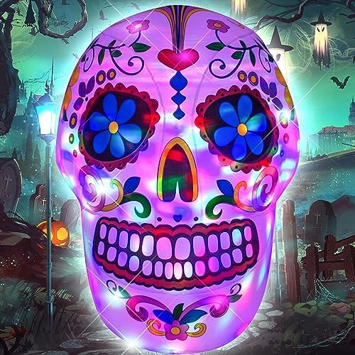 AJY 4 Feet Colorful Skull Halloween Inflatable Built-in LED Lights