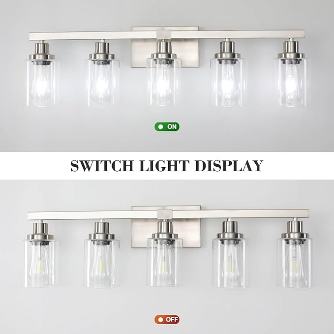 DIKAIDA Bathroom Vanity Light, 5-Light Nickel Modern Matte Wall Sconce Lighting - Image 3