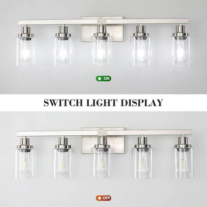 DIKAIDA Bathroom Vanity Light, 5-Light Nickel Modern Matte Wall Sconce Lighting - Image 3