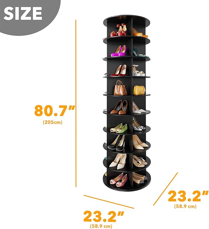 SpaceAid 9 Tier Rotating Shoe Rack Tower, Spinning Shoe Display Lazy Susan - Image 2