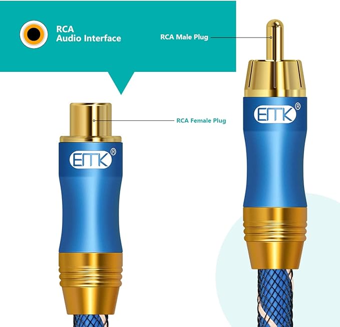 RCA Extension Cable EMK RCA Male to Female Cable Gold Plated Copper Shell Heavy - Image 5