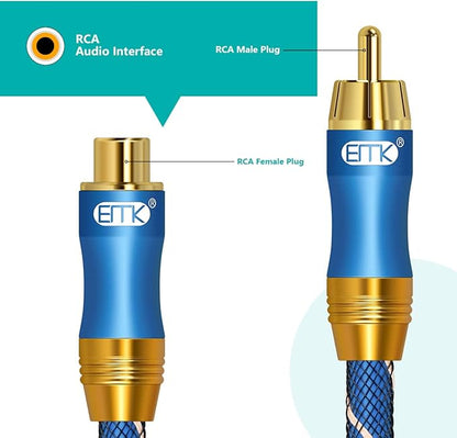 RCA Extension Cable EMK RCA Male to Female Cable Gold Plated Copper Shell Heavy - Image 5