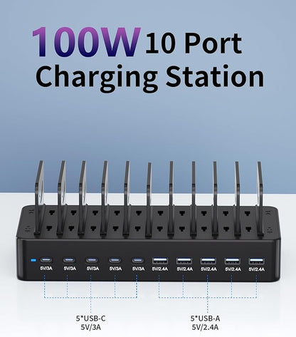 100W Charging Station for Multiple Devices, 10-Port USB Fast Charging Station - Image 2