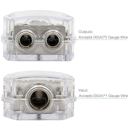 RKURCK 2 Way Power Distribution Block, 0/2/4 AWG Gauge in, 4/8/10 Gauge Out - Image 4