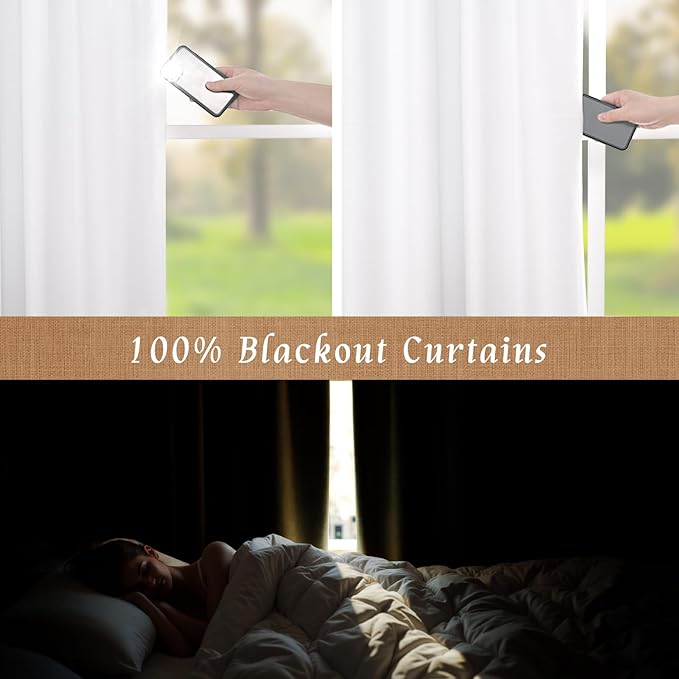 LAMIT 100% Blackout Linen Curtains, 45 Inches Linen Textured Thermal Bedroom - Image 4