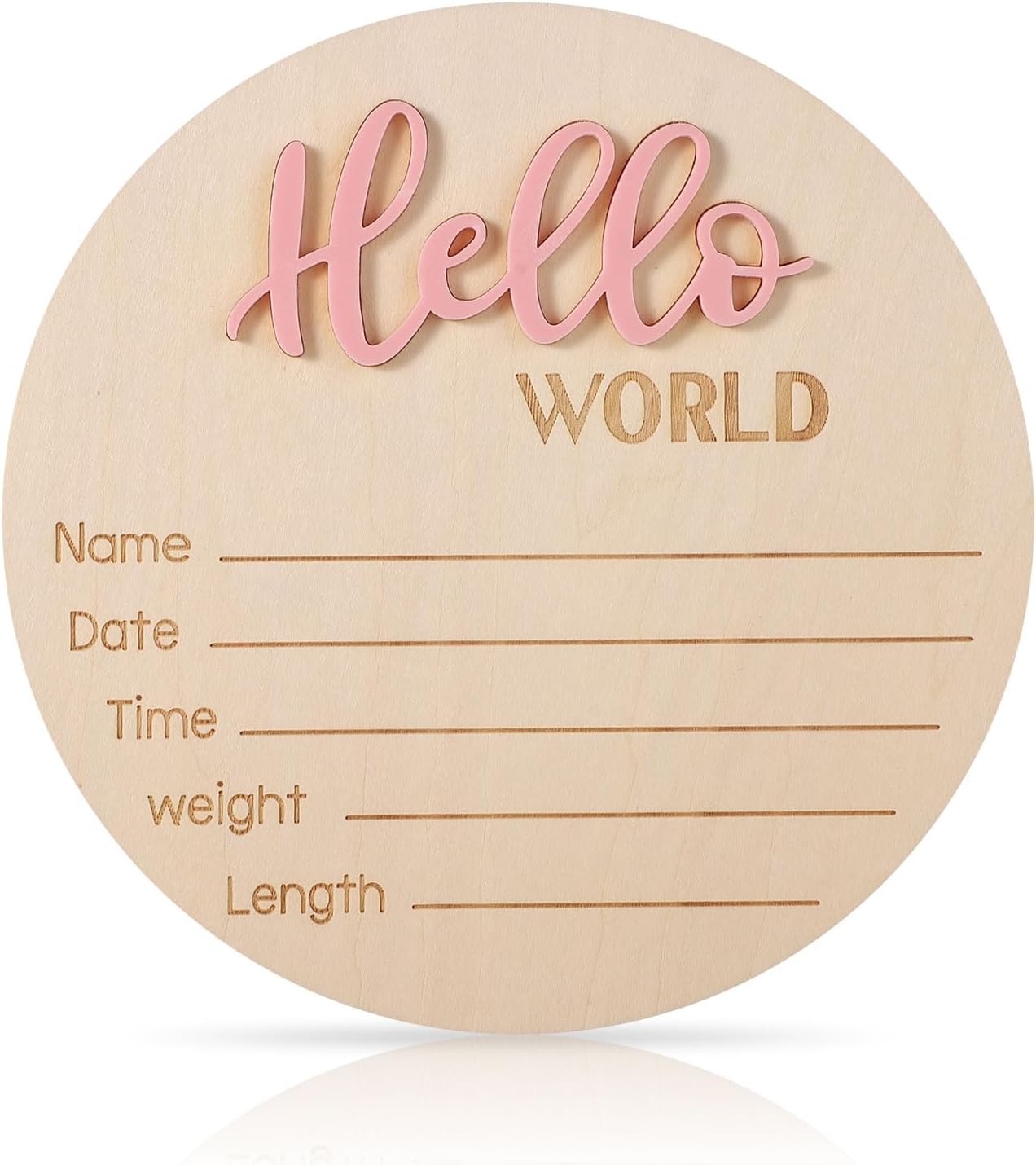 Baby Announcement Sign, Wooden Hello World Newborn Signs Birth Name Sign | 5.9in Welcome Name Plaques for Newborn Boys and Girls Photo Props Baby Shower Hospital Nursery (Light Pink)