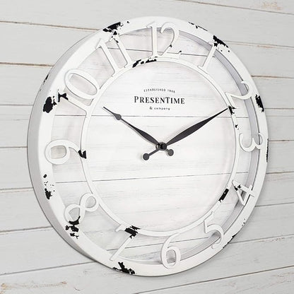 Presentime & Co 13" Farmhouse Series Wall Clock, Quartz Movement, Shiplap Style - Image 2