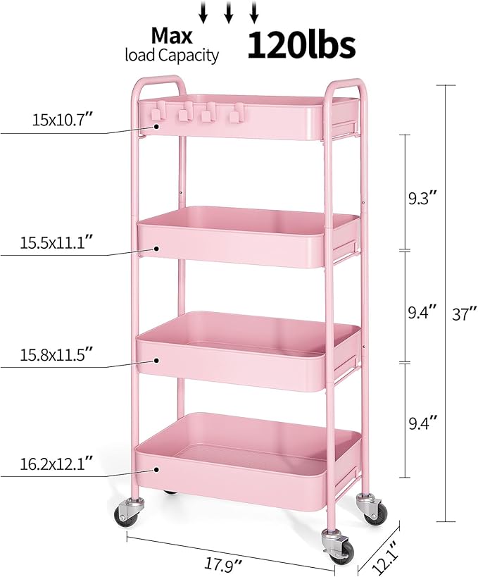 TOOLF 4-Tier Metal Rolling Cart - Image 2