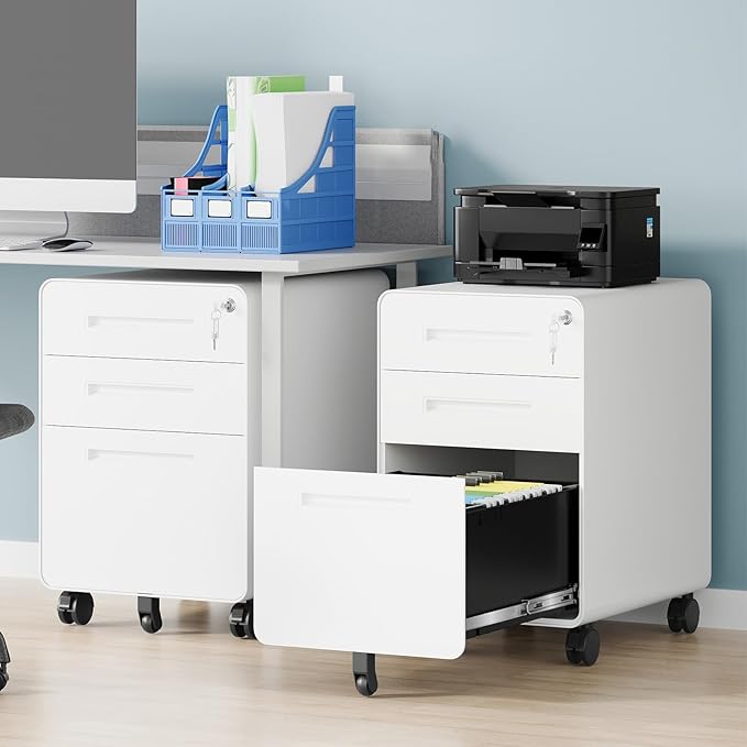 3 Drawer File Cabinet, Fully Assembled Mobile File Cabinets - Image 2