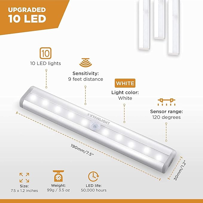VYANLIGHT Under Cabinet Lighting – Motion Sensor Closet Lights, Battery - Image 2