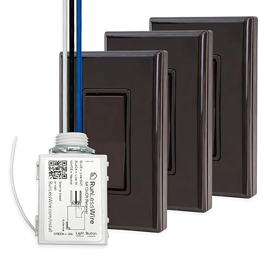 RunLessWire 4-Way Battery-Free DIY Wireless Light Switch Kit 150ft RF Range by RunLessWire