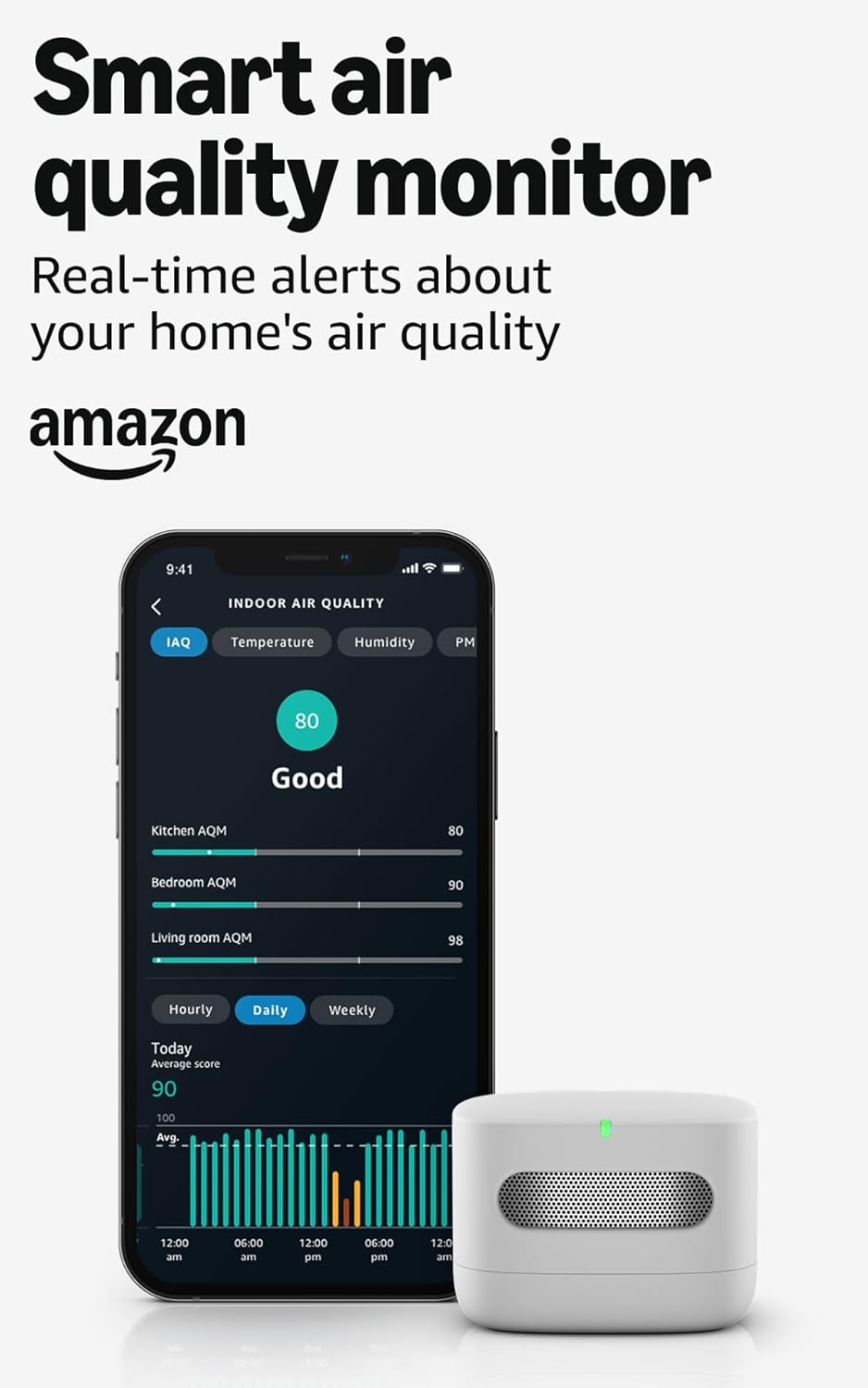 Amazon Smart Air Quality Monitor, Detects temperature, humidity, carbon monox...