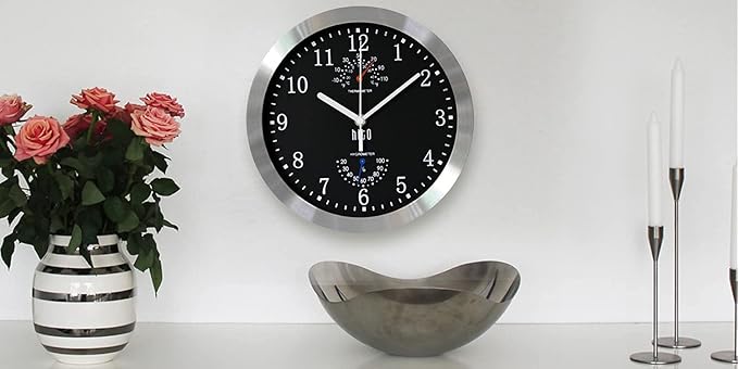 HITO 10 Inch Silent Wall Clock Battery Operated Non Ticking Glass Cover Silver - Image 7