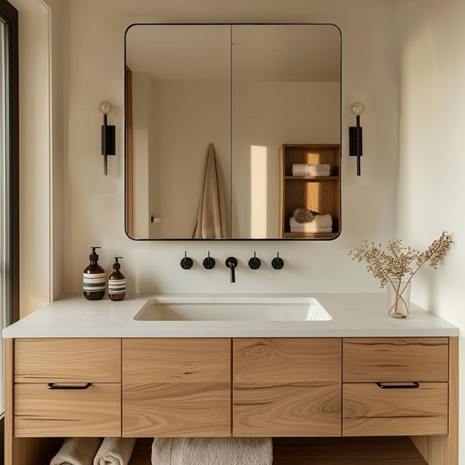 ANDY STAR Square Wall Mirror for Bathroom, 24”x24” Matte Black Bathroom Mirror - Image 7