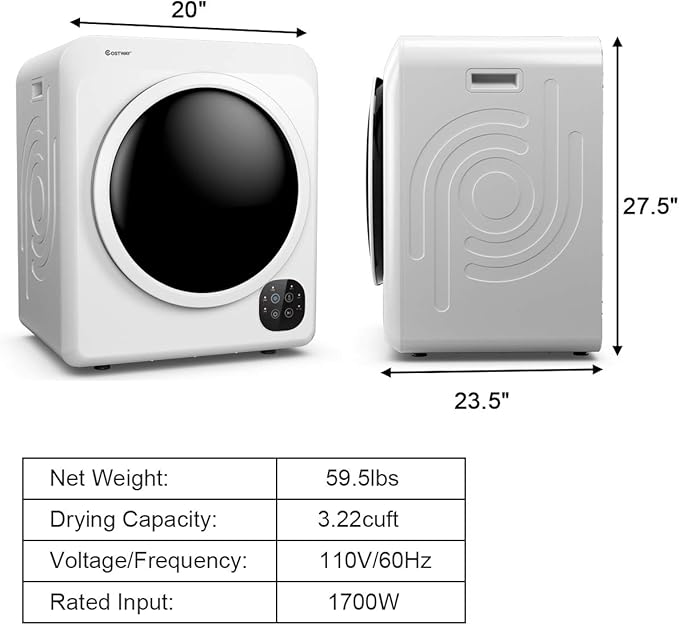 COSTWAY 1700W Electric Portable Clothes Dryer, 13.2 lbs Capacity Front Load - Image 7