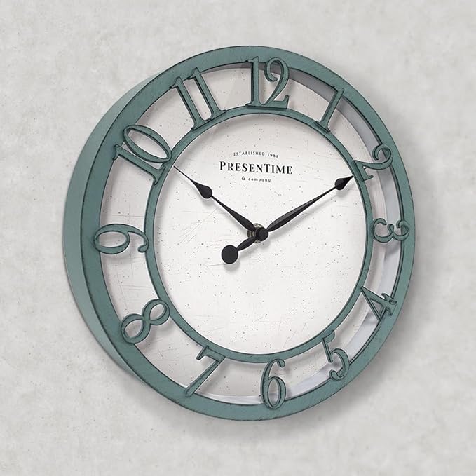 Presentime & Co 10" Farmhouse Series Wall Clock, Shiplap Style, Silent No - Image 3