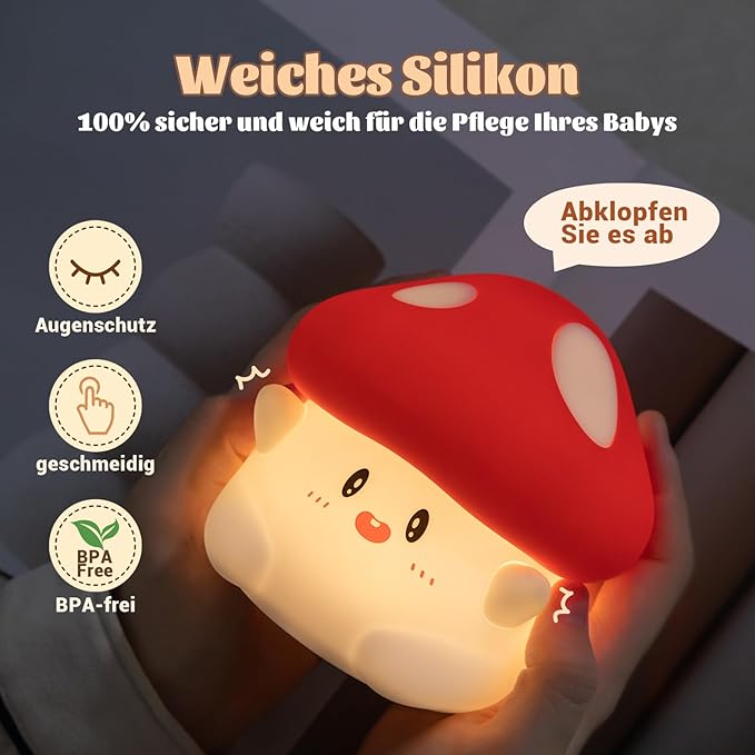 Rytinazzz Hug Mushroom Night Light, 50-Hour Battery & Pat Control, Squishy Lamp - Image 6