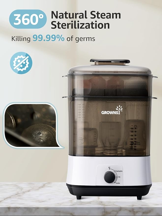 Grownsy Adjustable 4 in 1 Large Bottle Sterilizer and Dryer, 8 Bottles Capacity - Image 2