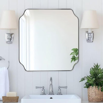 ANDY STAR 24"x24" Brushed Nickel Square Mirror, Modern Scalloped Mirror in - Image 7